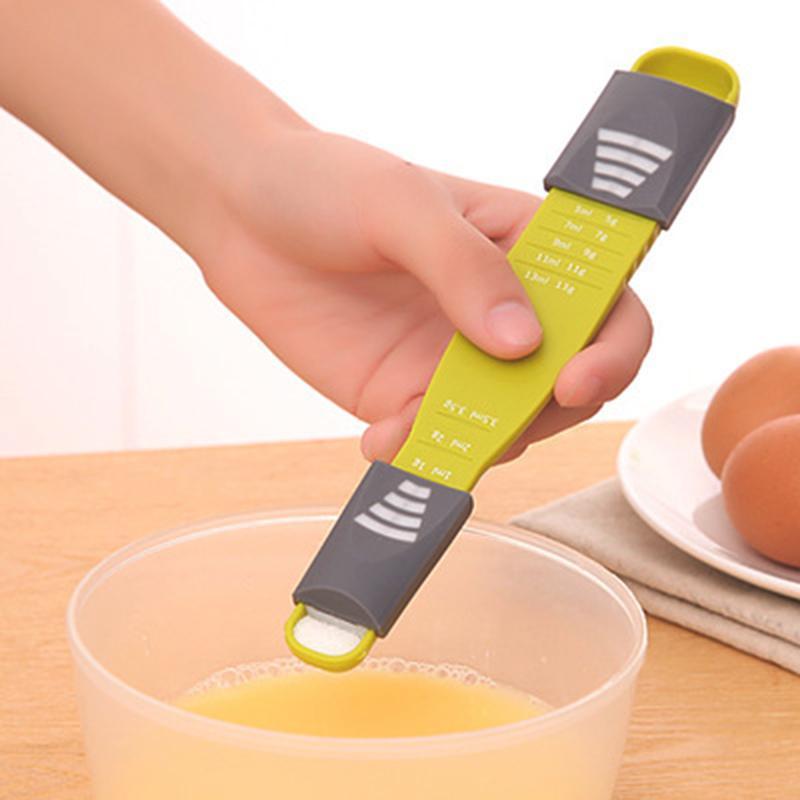 Adjustable Sliding Measuring Spoon With Scale At Both Ends, Nine-speed All -in-one Hand-held Measuring Spoon Adjustable (1 Piece, Green)