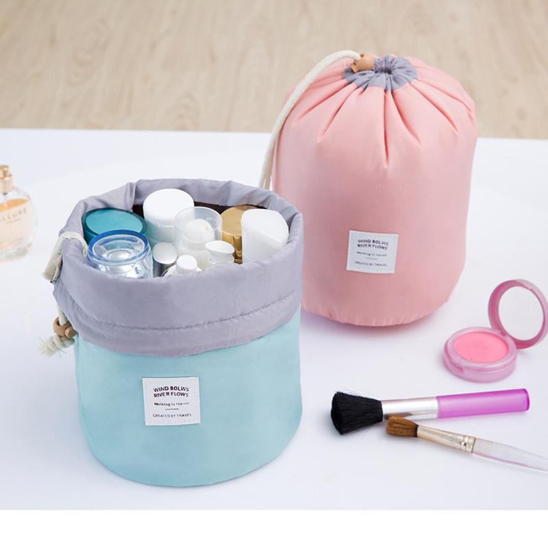 Large Capacity Simple Style Cosmetic Bag Round Barrel Bag Makeup