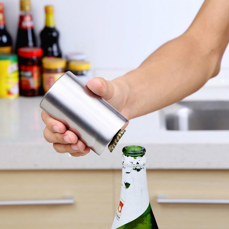 Pop-the-Top Beer Bottle Opener (Stainless): Automatic Bottle Cap Opener,  Push Down Pop Off Bar Tool, Soda and Beer Cap Remover, Cool & Fun Gadget