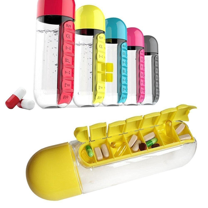Combine Daily Pill & Vitamin Box Organizer with Water Bottle